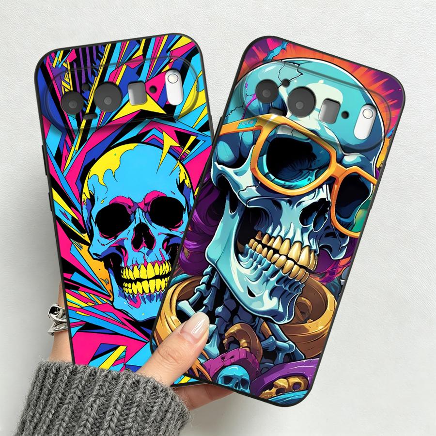 Google Pixel 8A - Neon Pop Art Skull Case voor